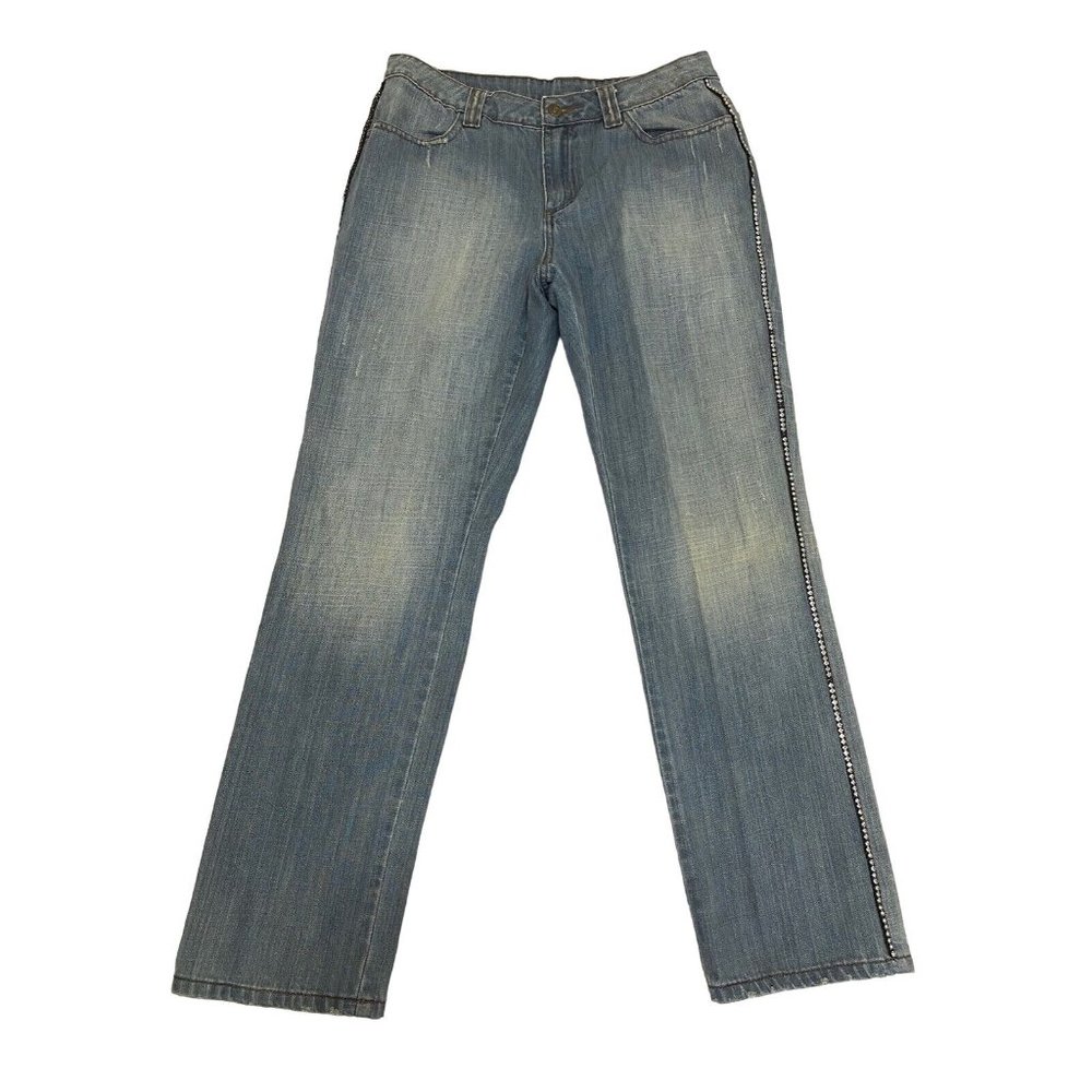 Jeanology Womens Rhinestone Seam Jeans 29x28 Flap Pockets Sz 10 - Missing Stones
